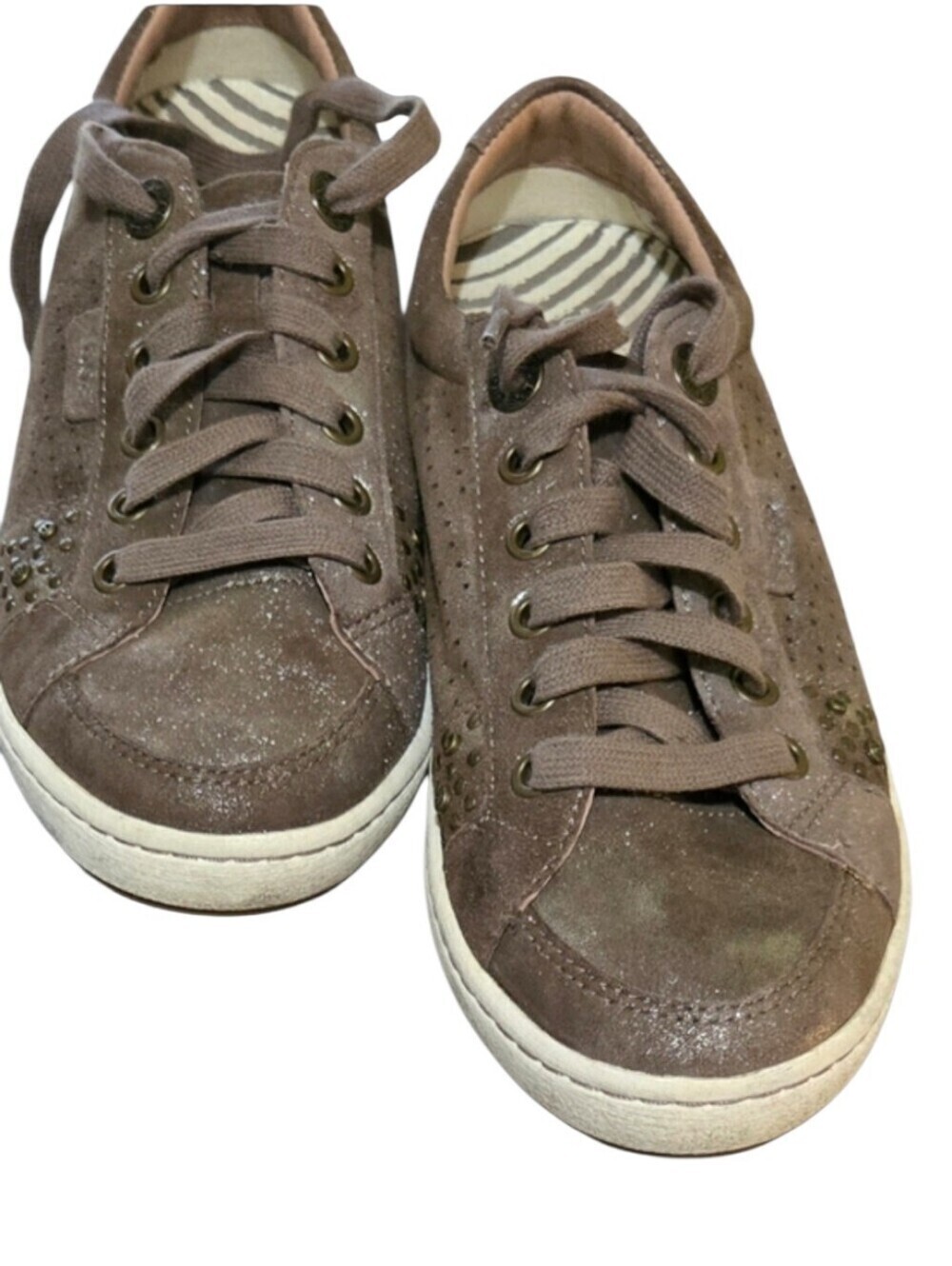Taos Footwear Brown Suede Lace-Up Sneakers with Stud Detail